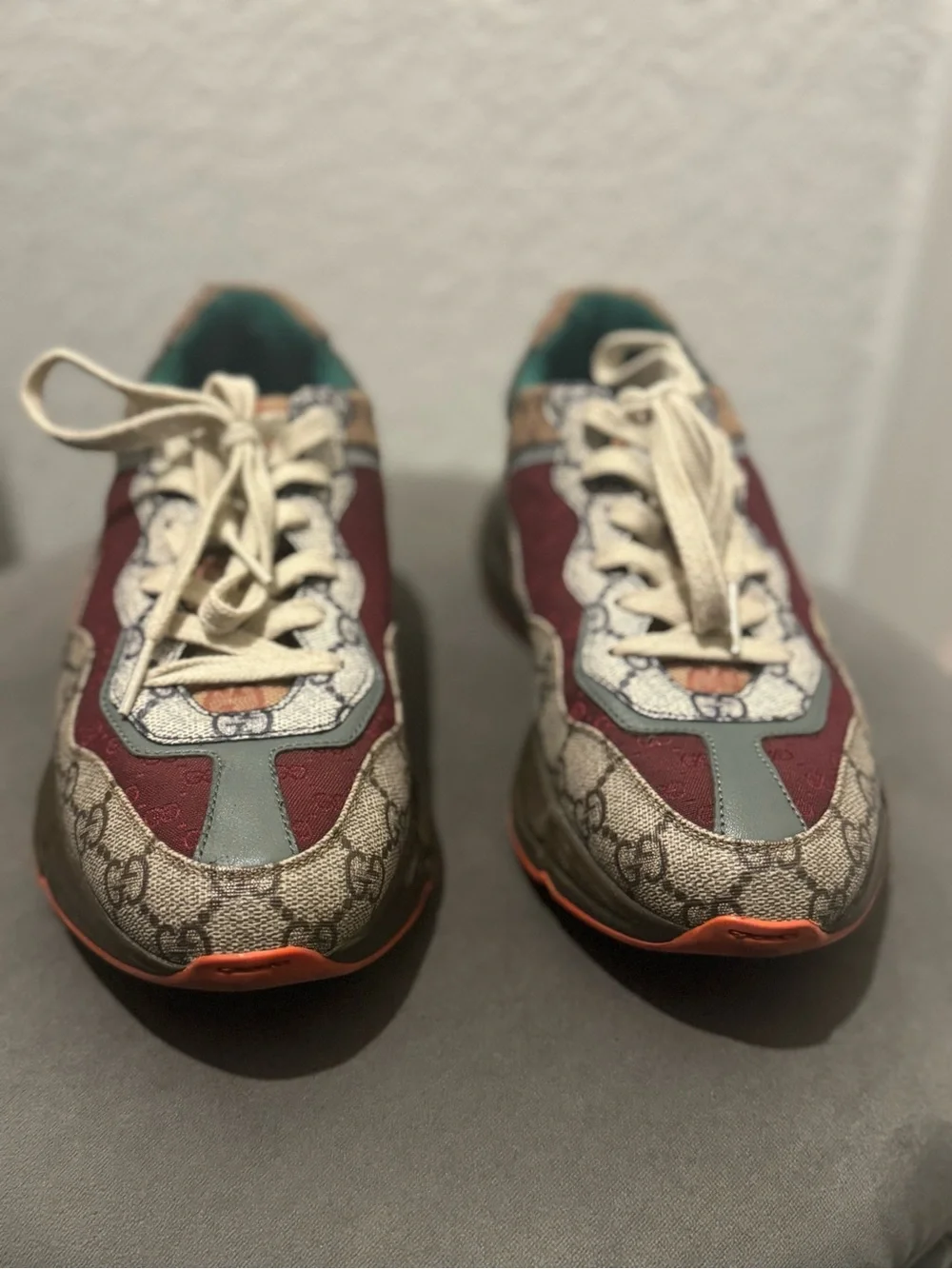 Gucci Multicolor GG Monogram Runner Sneakers - Burgundy, Beige, Teal, Orange - Picture 1 of 9